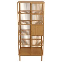Bambus Standregal Badezimmerschrank Badregal Schiebetür 186x80x45cm