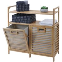 Bambus Badezimmerschrank Wäschesammler Badschrank 2 Wäschekörbe 2 Regalböden 88x81x33cm