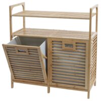 Bambus Badezimmerschrank Wäschesammler Badschrank 2 Wäschekörbe 2 Regalböden 88x81x33cm