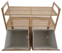 Bambus Badezimmerschrank Wäschesammler Badschrank 2 Wäschekörbe 2 Regalböden 88x81x33cm