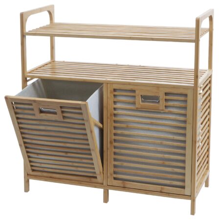 Bambus Badezimmerschrank Wäschesammler Badschrank 2 Wäschekörbe 2 Regalböden 88x81x33cm