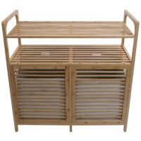 Bambus Badezimmerschrank Wäschesammler Badschrank 2 Wäschekörbe 2 Regalböden 88x81x33cm