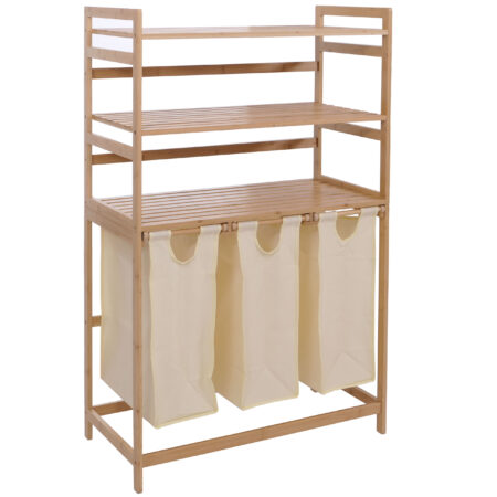 Bambus Wäschesammler Wäschekorb Regal Organizer 125x80x40cm creme