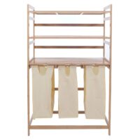 Bambus Wäschesammler Wäschekorb Regal Organizer 125x80x40cm creme