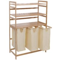 Bambus Wäschesammler Wäschekorb Regal Organizer 125x80x40cm creme
