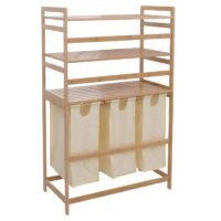 Bambus Wäschesammler Wäschekorb Regal Organizer 125x80x40cm creme