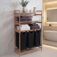 Bambus Wäschesammler Wäschekorb Regal Organizer 125x80x40cm schwarz