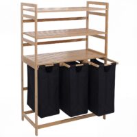 Bambus Wäschesammler Wäschekorb Regal Organizer 125x80x40cm schwarz