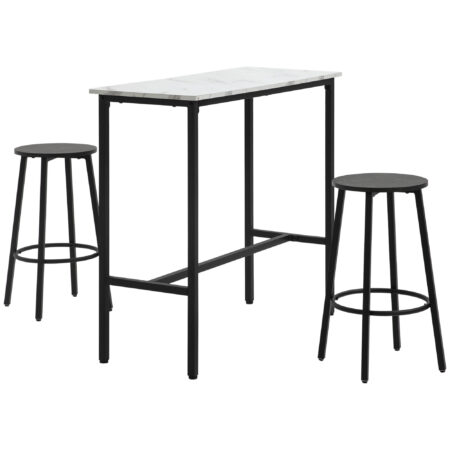 Bar-Set mit Tisch und 2 Barhockern Marmoroptik Stahlrahmen