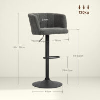 Barhocker 2er Set höhenverstellbar mit Fussstütze dunkelgrau