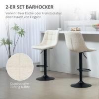 Barhocker 2er Set höhenverstellbar drehbar gepolstert beige
