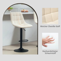 Barhocker 2er Set höhenverstellbar drehbar gepolstert beige