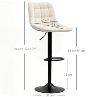 Barhocker 2er Set höhenverstellbar drehbar gepolstert beige