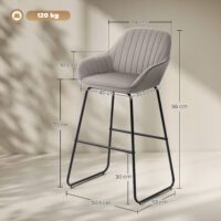 Barhocker 2er-Set gepolstert mit Metallbeinen grau