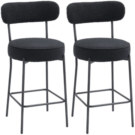 Barhocker 2er-Set mit Polstersitz und Fussstütze Metall schwarz
