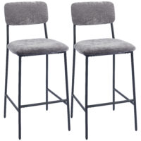 Barhocker 2er-Set gepolstert mit Rückenlehne für Küche und Bar grau