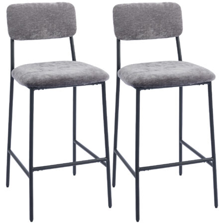 Barhocker 2er-Set gepolstert mit Rückenlehne für Küche und Bar grau
