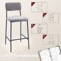 Barhocker 2er-Set gepolstert mit Rückenlehne für Küche und Bar grau