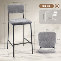 Barhocker 2er-Set gepolstert mit Rückenlehne für Küche und Bar grau