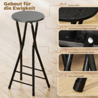 Barhocker klappbar 2er Set mit Fussstütze für Küche schwarz