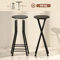 Barhocker klappbar 2er Set mit Fussstütze für Küche schwarz