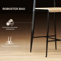 Barhocker Set mit Rückenlehne Metallgestell Holz 2 Stück hellbraun