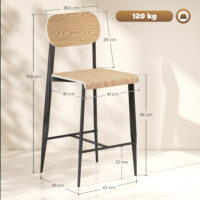 Barhocker Set mit Rückenlehne Metallgestell Holz 2 Stück hellbraun