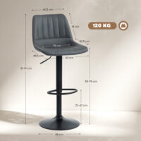 Barhocker 2er-Set höhenverstellbar Retro mit Fussstütze