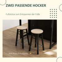 Barset mit klappbarem Bartisch und 2 Barhockern Eiche schwarz