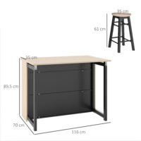 Barset mit klappbarem Bartisch und 2 Barhockern Eiche schwarz