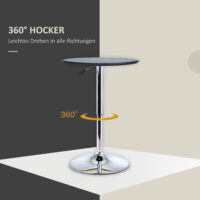 Bartisch höhenverstellbar Vintage Kunstleder schwarz silber