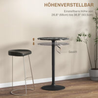 Bartisch höhenverstellbar Marmoroptik für 2 Personen schwarz
