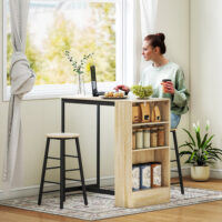 Bartisch Set mit 2 Hockern und Stauraum platzsparend hellbraun