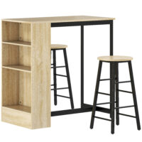Bartisch Set mit 2 Hockern und Stauraum platzsparend hellbraun