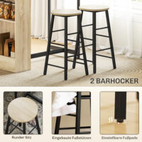Bartisch Set mit 2 Hockern und Stauraum platzsparend hellbraun
