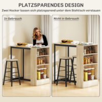 Bartisch Set mit 2 Hockern und Stauraum platzsparend hellbraun