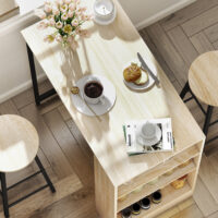 Bartisch Set mit 2 Hockern und Stauraum platzsparend hellbraun