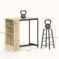 Bartisch Set mit 2 Hockern und Stauraum platzsparend hellbraun