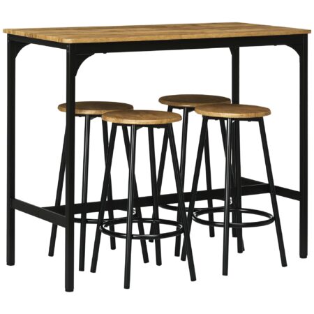Bartisch Set mit 4 Barhockern Industriedesign schwarz braun