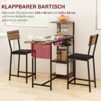 Bartisch Set mit Barhockern und Weinregal 3-teilig mit Stauraum