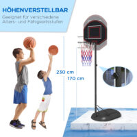 Schwarzer professioneller Basketballkorb, höhenverstellbar von 221-282cm, ideal für Erwachsene und fortgeschrittenes Training.