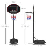 Schwarzer professioneller Basketballkorb, höhenverstellbar von 221-282cm, ideal für Erwachsene und fortgeschrittenes Training.