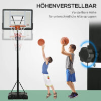 Vielseitiger Basketballkorb, höhenverstellbar und mit integrierter Rollfunktion für flexibles Spielen und einfache Lagerung.