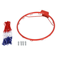 Klassischer Basketballkorb mit Netz aus Stahl und Nylon, ideal für den Aufbau an der Wand oder einem Ständer.