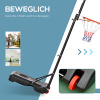 Robuster schwarzer Basketballständer für den Aussenbereich, höhenverstellbar von 160-210cm und mit praktischen Rollen für einfache Mobilität.