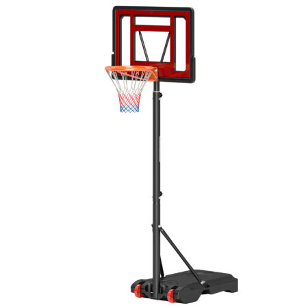 Robuster schwarzer Basketballständer für den Aussenbereich, höhenverstellbar von 160-210cm und mit praktischen Rollen für einfache Mobilität.