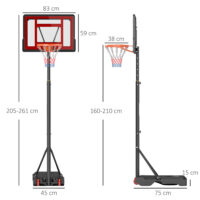 Robuster schwarzer Basketballständer für den Aussenbereich, höhenverstellbar von 160-210cm und mit praktischen Rollen für einfache Mobilität.