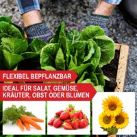 Holz-Beetrahmen im 3er-Set, flexibel stapelbar für verschiedene Pflanzenhöhen.