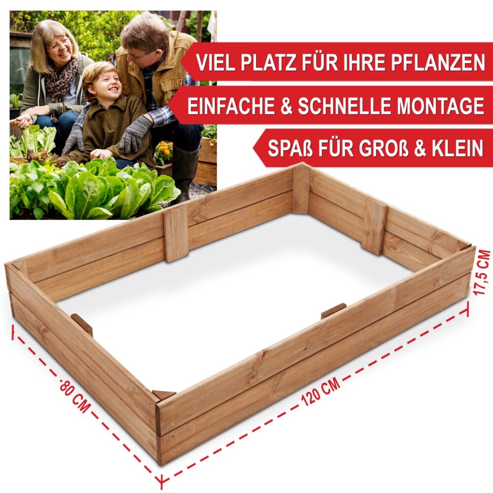 Holz-Beetrahmen im 3er-Set, flexibel stapelbar für verschiedene Pflanzenhöhen.