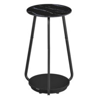 Runder Beistelltisch mit schwarzer Marmoroptik und gehärteter Glasplatte, zwei Ablagen für zusätzlichen Stauraum. Modernes Design, ideal für jedes Zimmer.